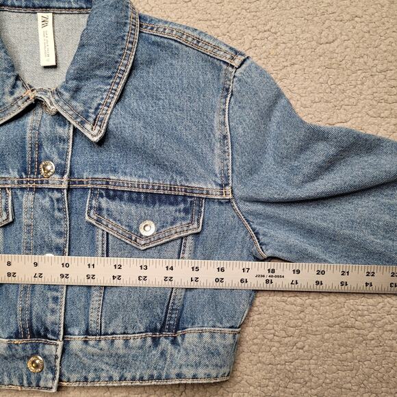 Zara Denim Jacket Womens Small Blue Jean Crop Cuffs Blogger Favorite 9374/271 - Picture 8 of 12